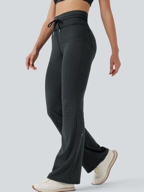 Halara High Waisted Drawstring Stripe Flate Yoga Pants With Pockets